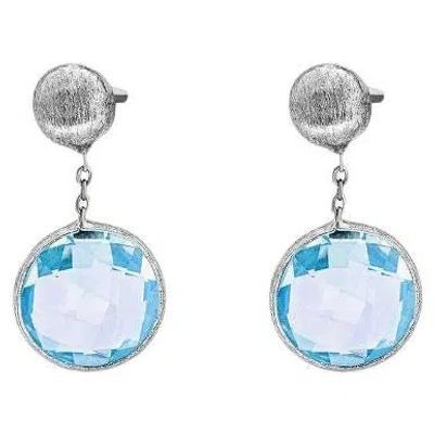 Pre-owned Tateossian 9k Satin White Gold Kensington Drop Earrings With Topaz