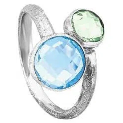 Pre-owned Tateossian 9k Satin White Gold Kensington Ring With Topaz And Green Amethyst