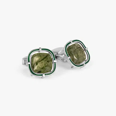 Tateossian Actinolite Cufflinks In Rhodium Plated Silver In Green