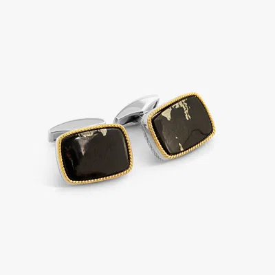 Tateossian Apache Gold Cufflink In Sterling Silver With Yellow Gold (limited Edition) In Black