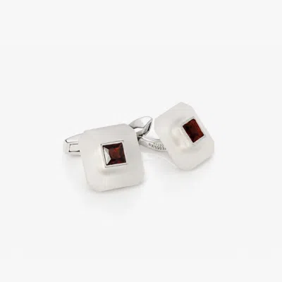Tateossian Art Deco Ice Gem Stone Cufflinks In Garnet In White