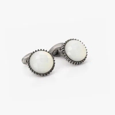 Tateossian Aurora Domed Gear Titanium Cufflinks With White Mother Of Pearl In Metallic