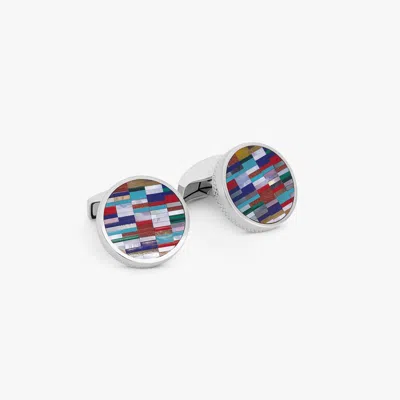 Tateossian Bamboo Round Cufflinks In Multicolour Stones And Sterling Silver In Blue