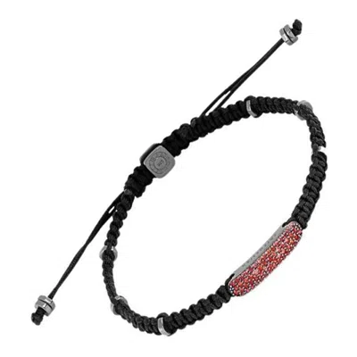 Pre-owned Tateossian Baton Bracelet With Ruby In Black Macramé & Rhodium Sterling Silver, Size S