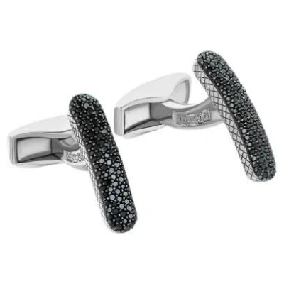 Pre-owned Tateossian Baton Cufflinks With Black Diamond In Sterling Silver