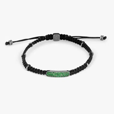 Tateossian Baton Macrame Bracelet In Ruthenium Plated Silver With Green Emeralds - S