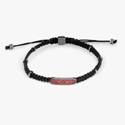 Tateossian Baton Macrame Bracelet In Ruthenium Plated Silver With Ruby - S In Red