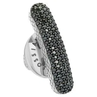 Pre-owned Tateossian Baton Pin By  In Rhodium-plated Silver With Black Diamonds