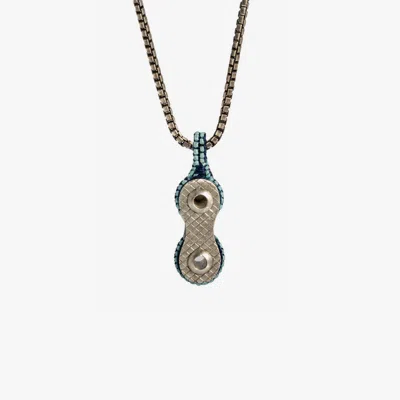 Tateossian Bici Chain Pendant Necklace In Sterling Silver With Blue Macramé