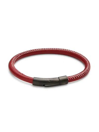 Tateossian Black Ip Plated Stainless Steel & Leather Bracelet In Red