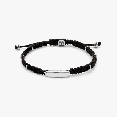 Tateossian Black Macrame Bracelet With Silver Baton - Xs