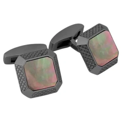Pre-owned Tateossian Black Rhodium Plated Sterling Silver & Mother Of Pearl Signature Octo Cufflinks