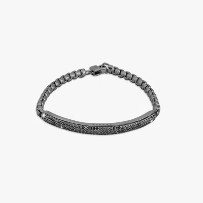 Tateossian Black Rhodium Plated Sterling Silver Windsor Bracelet With Black Diamonds - M