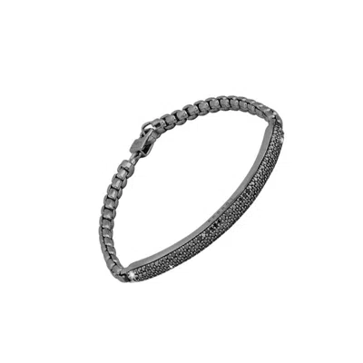 Pre-owned Tateossian Black Rhodium Plated Sterling Silver Windsor Bracelet With Black Diamonds, M