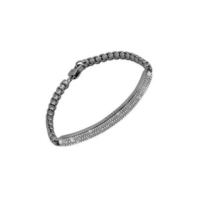 Pre-owned Tateossian Black Rhodium Plated Sterling Silver Windsor Bracelet With White Diamond, Size L