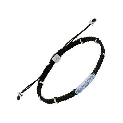 Pre-owned Tateossian Blue Diamond Baton Bracelet With Black Macrame And Sterling Silver, Size M