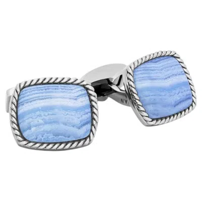 Pre-owned Tateossian Blue Sterling Silver Cable Agate Cufflinks (limited Edition)