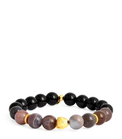 Tateossian Botswana Agate And Gold-plated Beaded Bracelet In Black