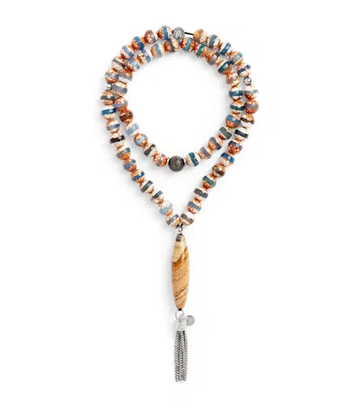 Tateossian Botswana Agate And Rhodium-plated Silver Worry Beads Bracelet In Orange