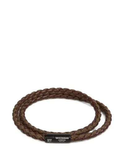 Tateossian Braided Leather Wrap Bracelet In Brown