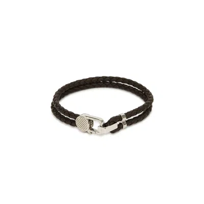 Tateossian Brown Braided Leather Bracelet In Black