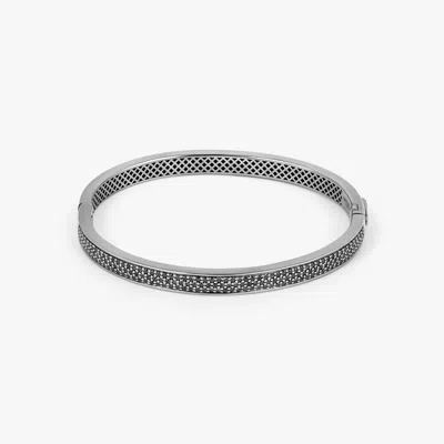 Tateossian Buckingham Hinge Cuff Bangle In Rhodium Plated Silver With Black Diamonds - M