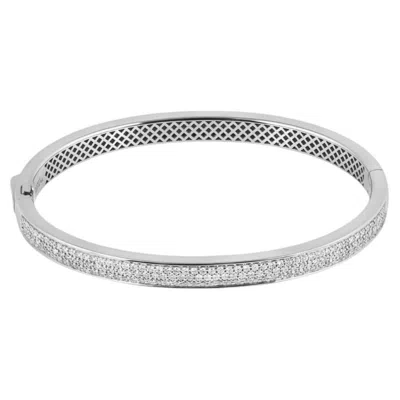 Pre-owned Tateossian Buckingham Hinge Cuff Bangle In Rhodium Plated Silver With White Diamonds