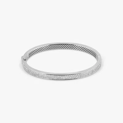 Tateossian Buckingham Hinge Cuff Bangle In Rhodium Plated Silver With White Diamonds - M