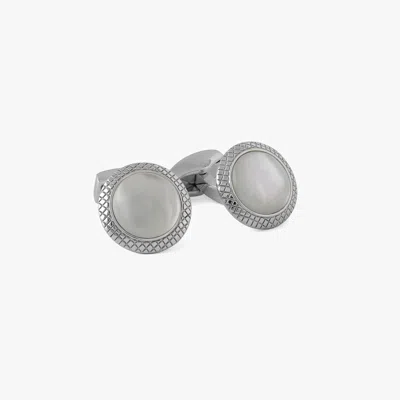 Tateossian Bullseye Semi Precious Cufflinks In Palladium Plated With White Mop In Metallic