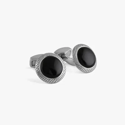 Tateossian Bullseye Semi-precious Cufflinks In Palladium Plated With Onyx In Black