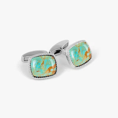 Tateossian Cable Jasper Cufflinks In Rhodium Plated Silver With Amaroo Turquoise