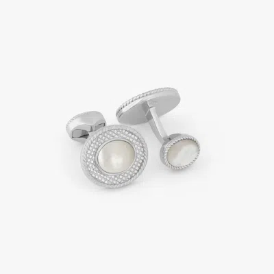 Tateossian Cable Oval Cufflinks In Sterling Silver With White Mop