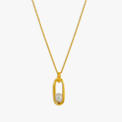 Tateossian Cage Pendant Necklace In Yellow Gold Plated Silver With White Pearl