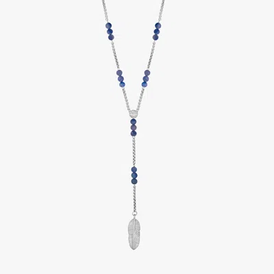 Tateossian Capri Plume Necklace In Rhodium Plated Silver With Blue Aventurine