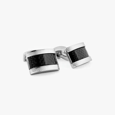 Tateossian Carbon D-shape Cufflinks With Palladium Plated & Black Carbon Fibre