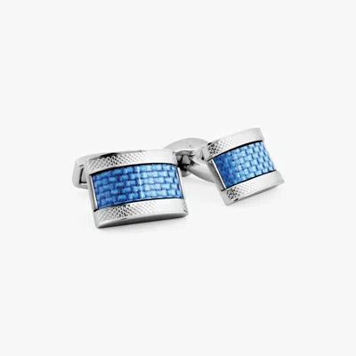 Tateossian Carbon D-shape Cufflinks With Palladium Plated & Blue Alutex