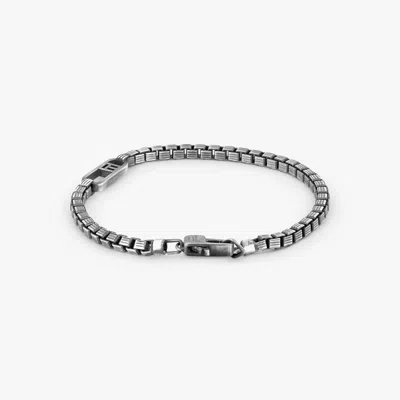 Tateossian Catena Signifier Trigato Box Chain Bracelet In Oxidised Plated Silver With "t" Logo - Xs