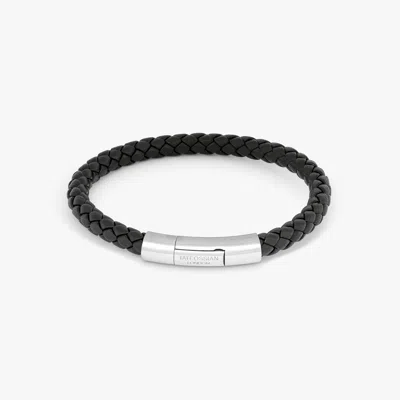 Tateossian Charles Click Pelle Bracelet In Rhodium & Black Leather - S