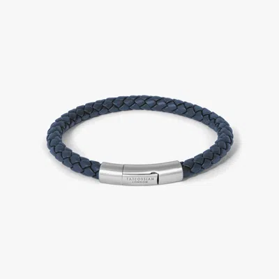 Tateossian Charles Click Pelle Bracelet With Rhodium Plated In Navy - L