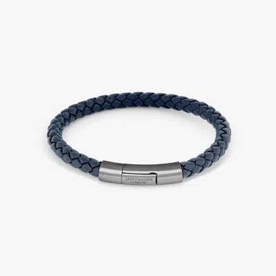 Tateossian Charles Leather Bracelet In Navy - S