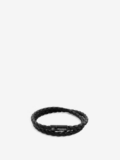 Tateossian Chelsea Leather Bracelet In Black
