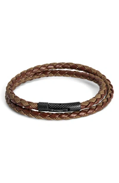 Tateossian Chelsea Leather Double Wrap Bracelet In Brown