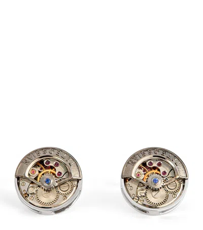 Tateossian Circle Skeleton Gear Cufflinks In Silver