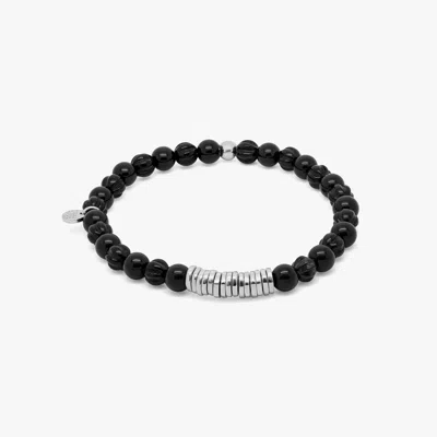 Tateossian Classic Discs Beaded Bracelet  In Rhodium Plated Silver With Black Agate - S