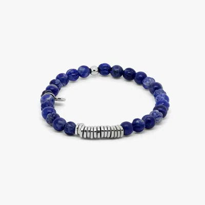 Tateossian Classic Discs Beaded Bracelet In Rhodium Plated Silver With Blue Sodalite - L