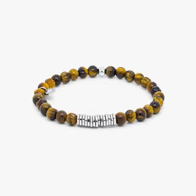 TATEOSSIAN CLASSIC DISCS BEADED BRACELET IN RHODIUM PLATED SILVER WITH BROWN TIGER EYE - M