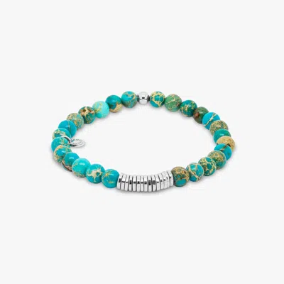 Tateossian Classic Discs Beaded Bracelet In Silver With Blue Impression Jasper - Xs
