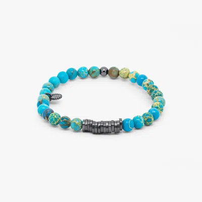 Tateossian Classic Discs Bracelet In Black Rhodium Plated Silver With Impression Jasper - M In Blue