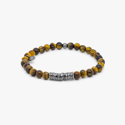 Tateossian Classic Discs Bracelet In Black Rhodium Plated Silver With Tiger Eye - L In Gold