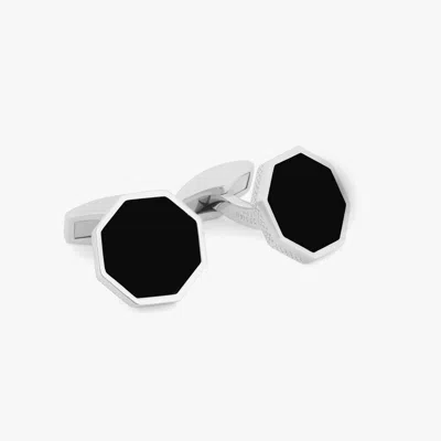 Tateossian Classic London Eye Cufflinks In Black Onyx With Rhodium Silver